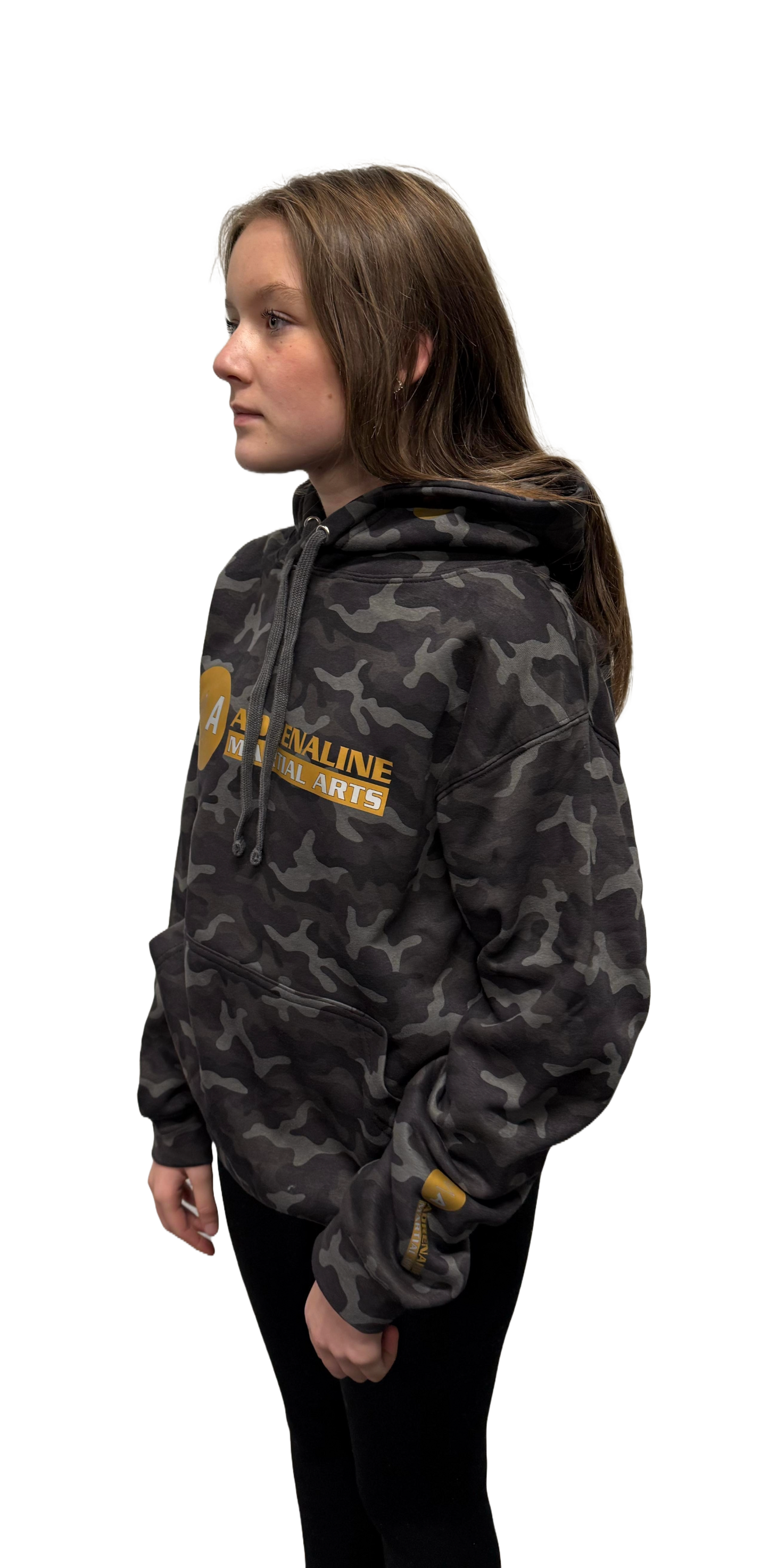 Exclusive Black Camo Hoodie with Gold Print – For Squad Members Only